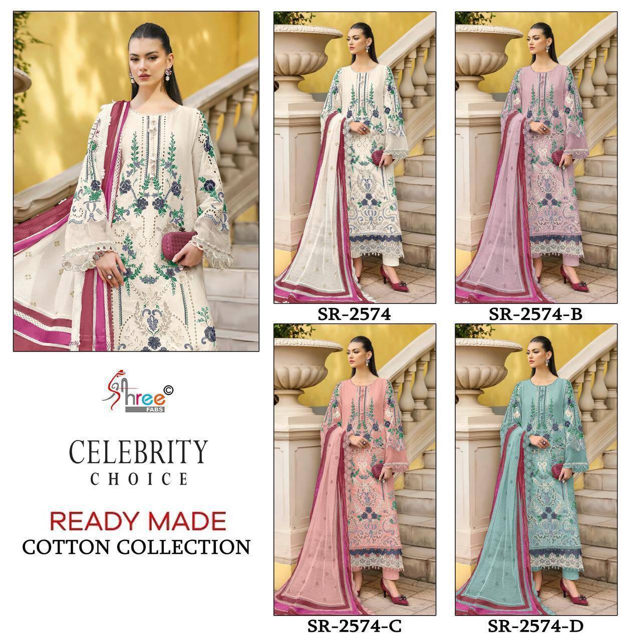 SR-2574 by  Shree Fabs 2574 A to 2574 D series Pakistani Suits casual Wear Cotton Readymade Stitched Dresses At Wholesale